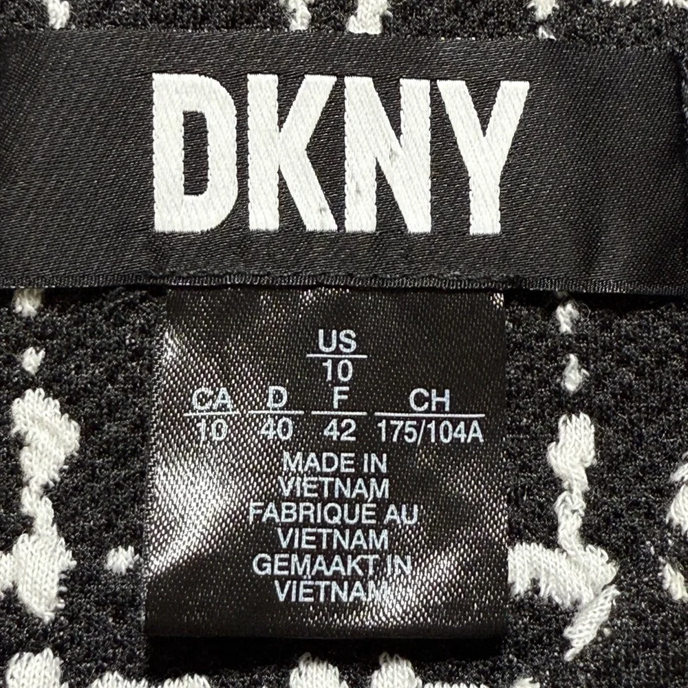 DKNY Black &‎ White Tweed Fit & Flare Knit Dress V-Neck Short Sleeve 10 Cocktail